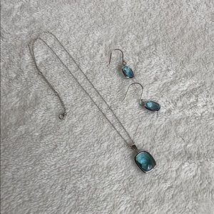 Blue glass necklace and earrings